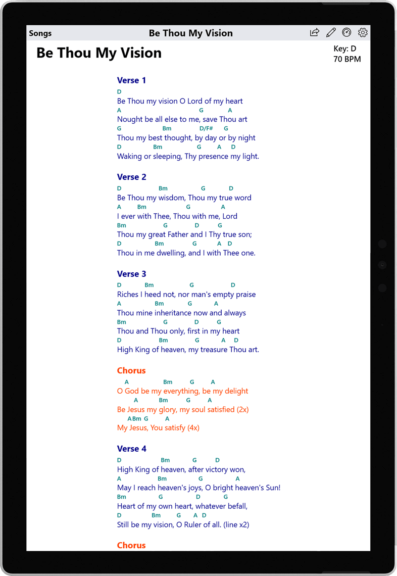 SongbookPro app showing a chord chart
